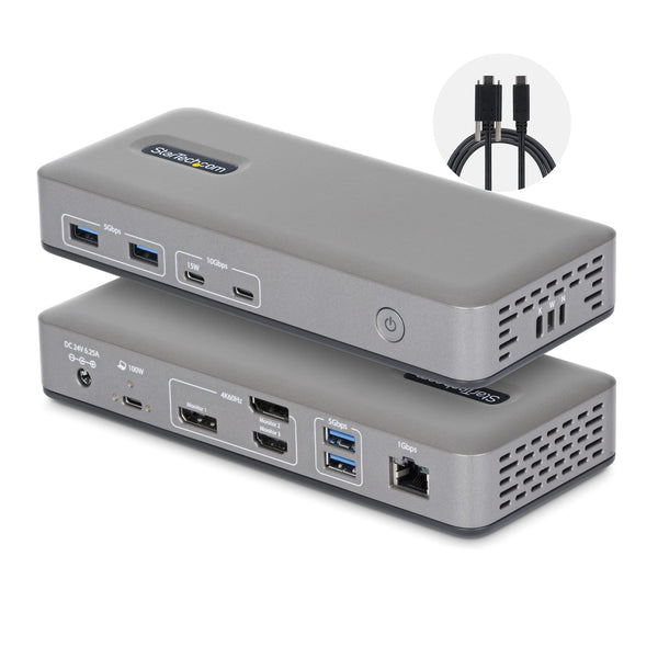 StarTech USB-C Triple 4K Docking Station, 100W Power Delivery, 2 DisplayPort & HDMI, 6 USB Ports, Gigabit Ethernet – TAA Compliant