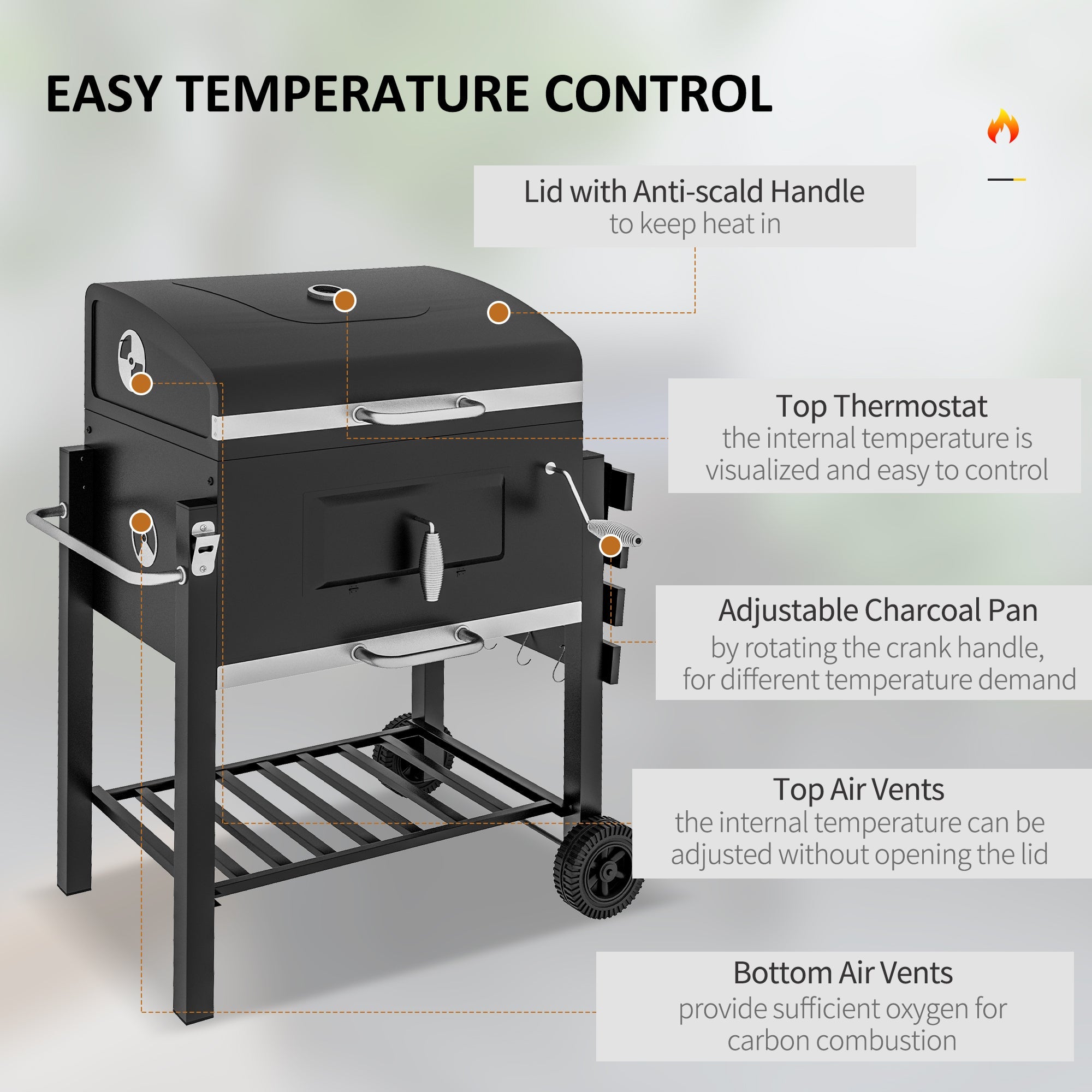 Outsunny BBQ Grill Trolley Charcoal Portable Stainless Steel with Wheels Side Shelf Camping Hiking Picnic 