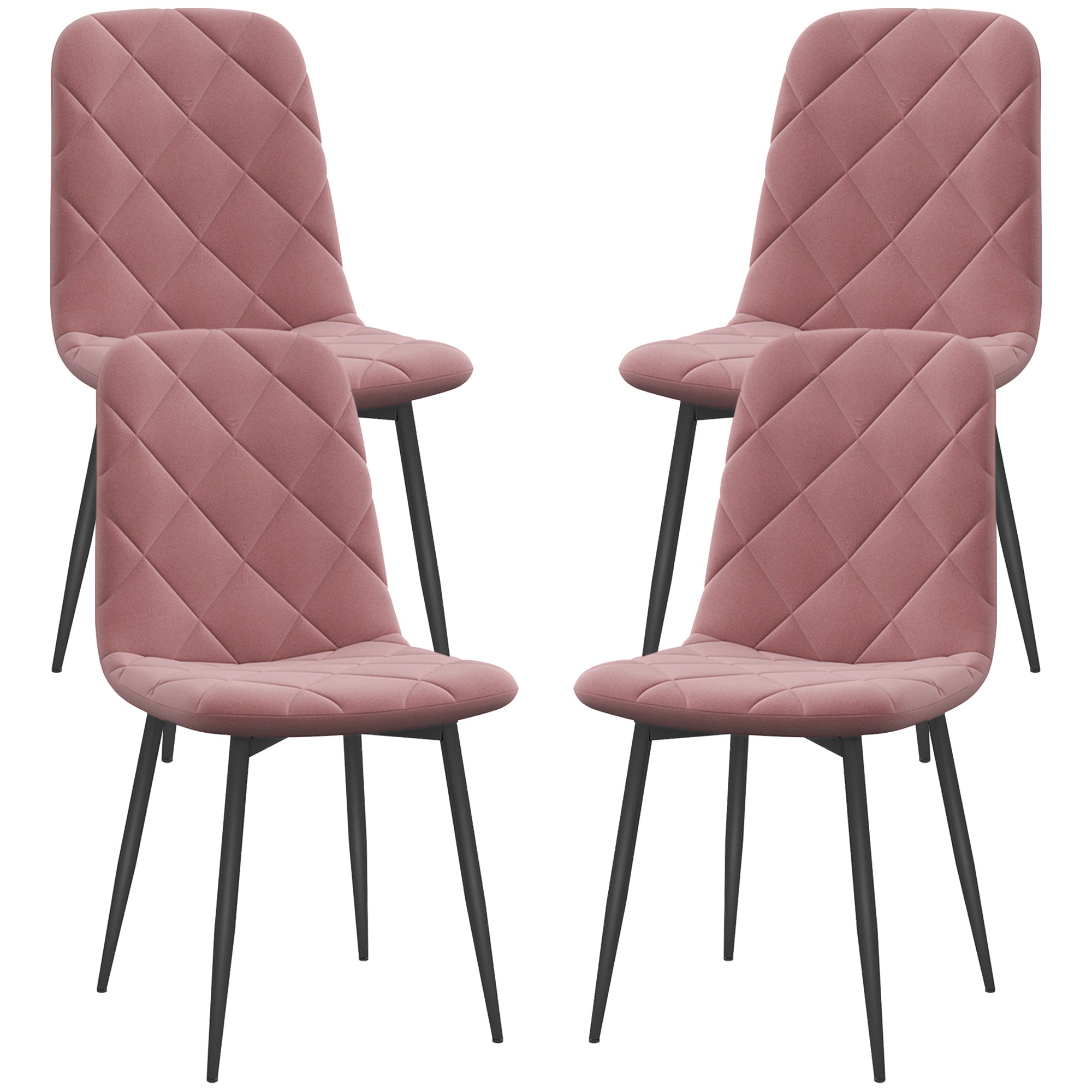 HOMCOM Dining Chairs Set of 4, Upholstered Dining Room Chairs with Steel Legs, Modern Kitchen Chair for Dining Room, Pink 