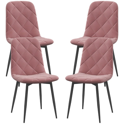 HOMCOM Dining Chairs Set of 4, Upholstered Dining Room Chairs with Steel Legs, Modern Kitchen Chair for Dining Room, Pink 