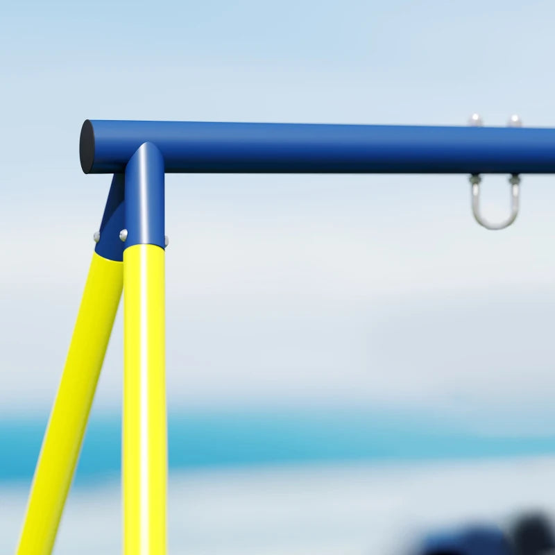 Qaba Kids Swing Set, Heavy Duty Metal 2 Seat Swing Stand Set with Ground Stakes, Supports 150 , Indoor Outdoor, Blue