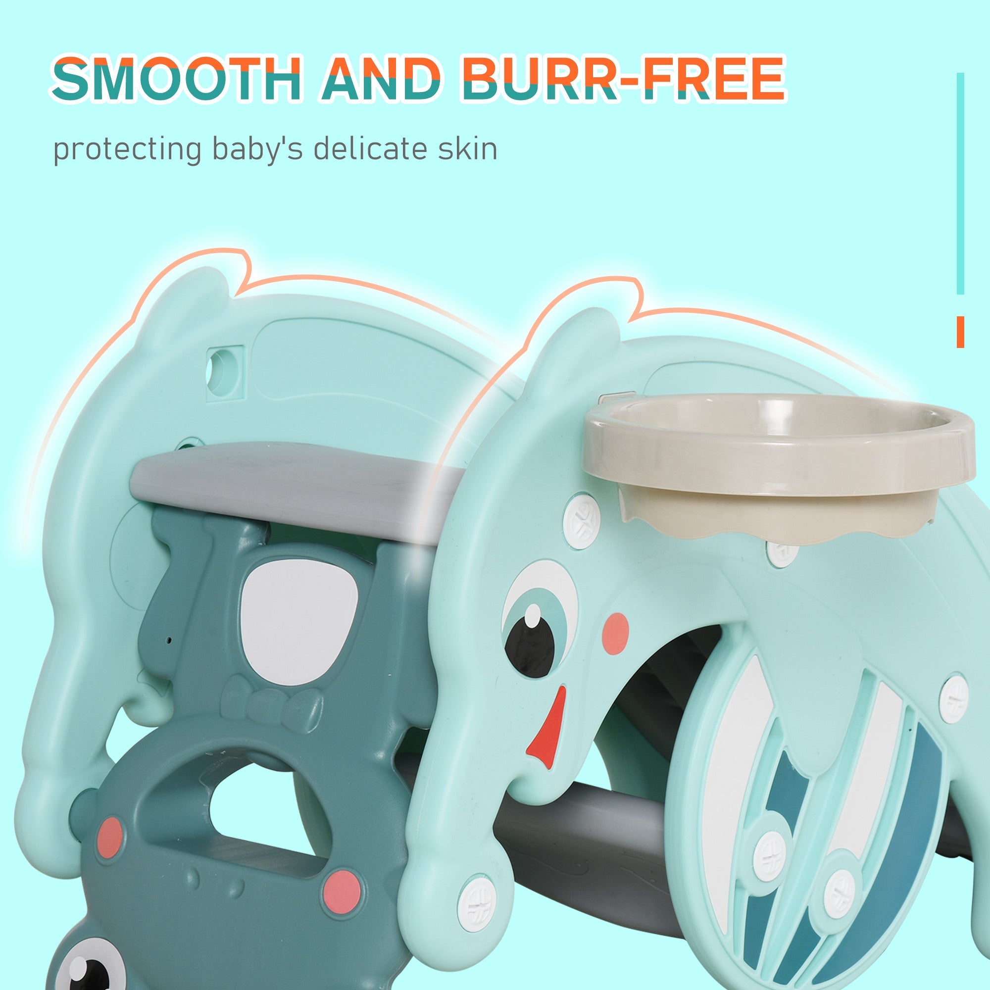Qaba 3-in-1 Kids Slide Rocking Horse Activity Equipment Portable Green for Ages 3-5 