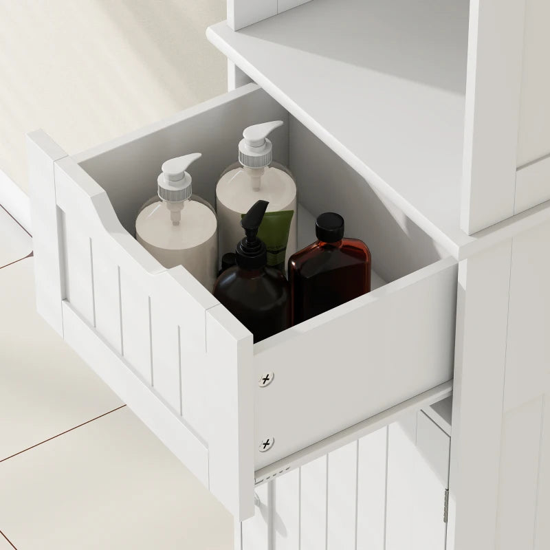 67" Tall Bathroom Storage Cabinet, Narrow Bathroom Cabinet with LED Light, Adjustable Shelf, Open Compartment, Drawer