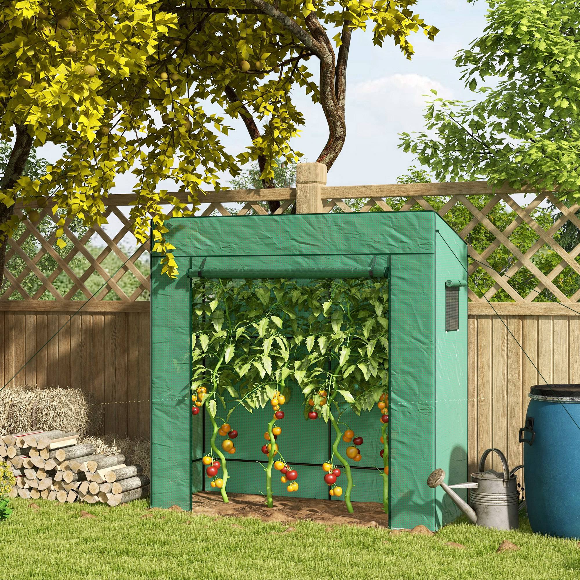 Outsunny Garden Greenhouse Enclave: Walk-In Lean-To with Reinforced PE Cover, Roll-Up Entry Mesh Vents Green 