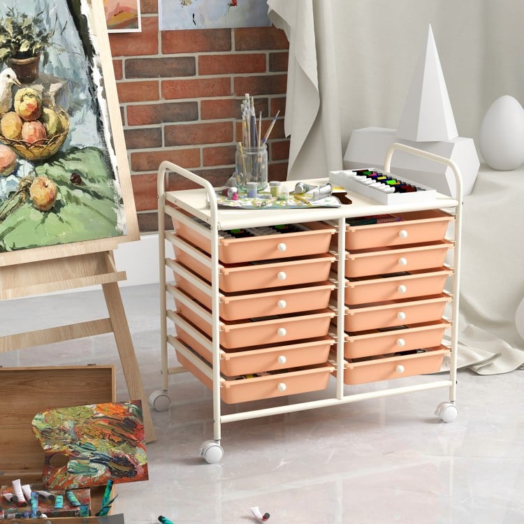 12 Drawers Rolling Storage Cart for Home and Office-Peach