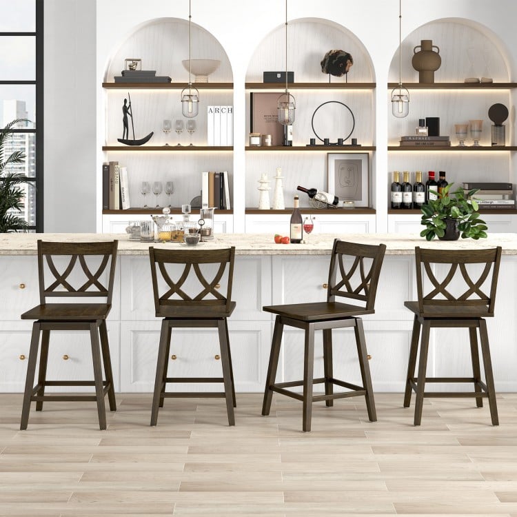24/29 Inch Bar Stool Set of 2 Wooden Bar Chairs with Rubber Wood Frame-24 inches