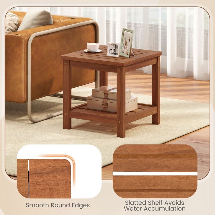 2-Tier Outdoor Side Table with Storage Shelf for Patio