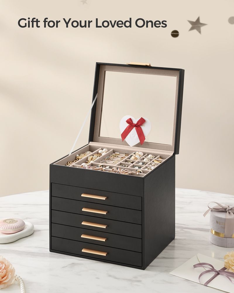 SONGMICS Jewelry Box with Glass Lid 