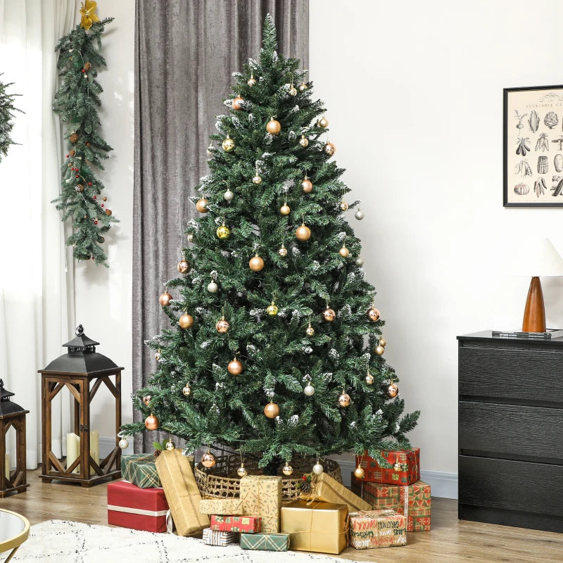 HOMCOM 6ft Frosted Pre-Lit Christmas Tree – Full Spruce with Dual Colour LED Lights, Hinged Design, Easy Assembly 