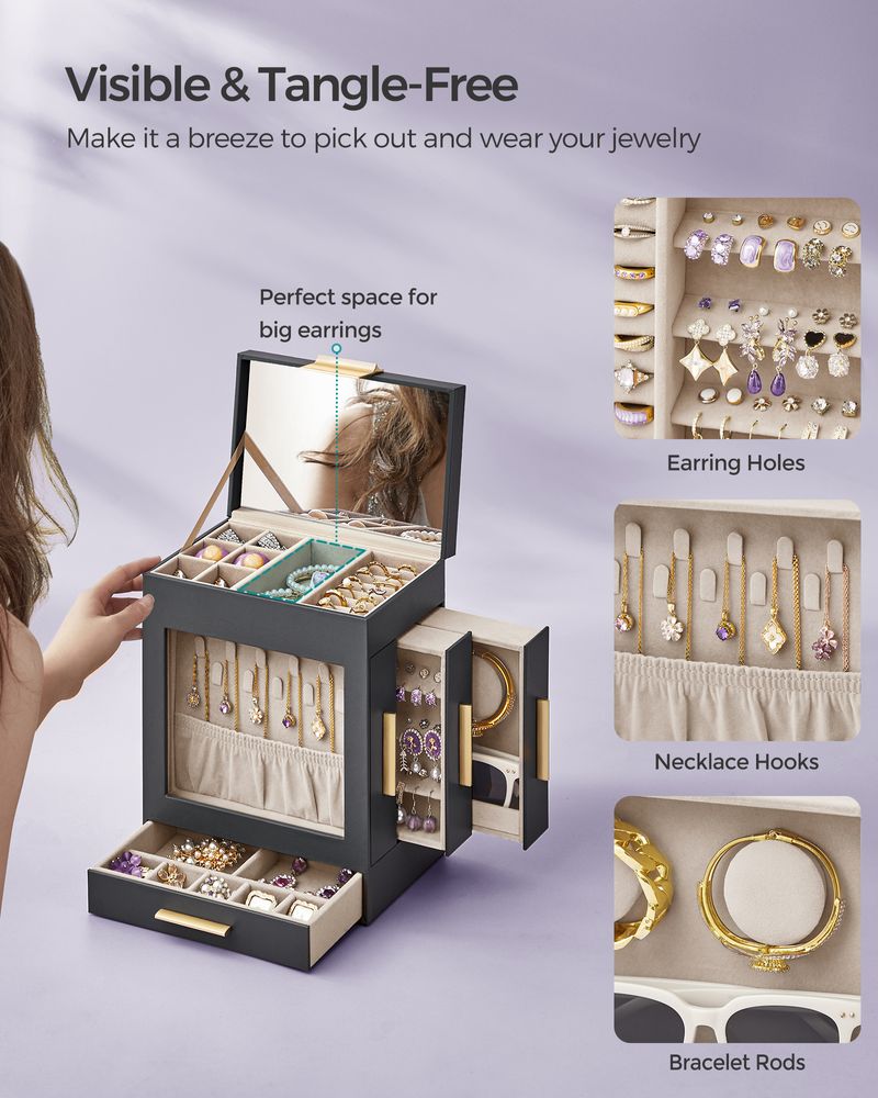 SONGMICS 5-Layer Jewelry Organizer with 3 Side Drawers 