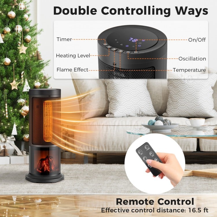17 Inch 1500W Portable Tower Space Heater with 135° Oscillation-Black