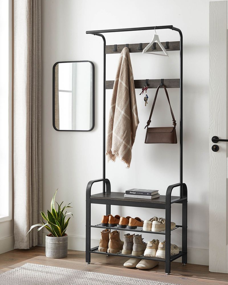 VASAGLE Industrial Coat Rack with Bench for Entryway 