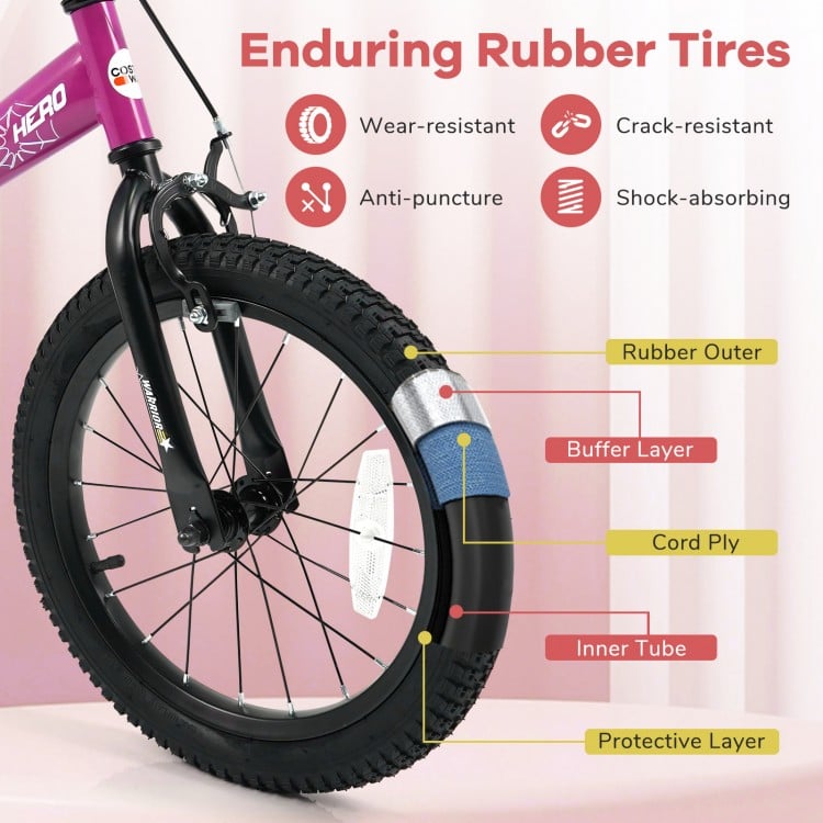 16-Inch Kids Bike with Removable Training Wheels Pink-Brave Hero
