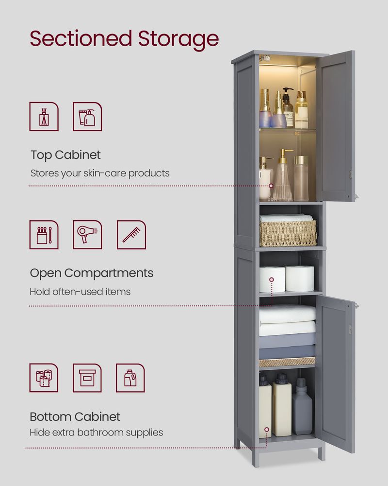 VASAGLE Tall Bathroom Cabinet with Lights 