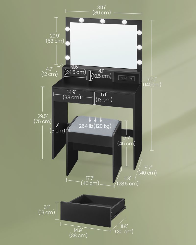 VASAGLE Vanity Desk with Mirror and Lights 