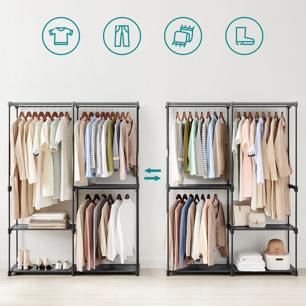 SONGMICS Freestanding Closet Organizer with Shelves, Hanging Rods 