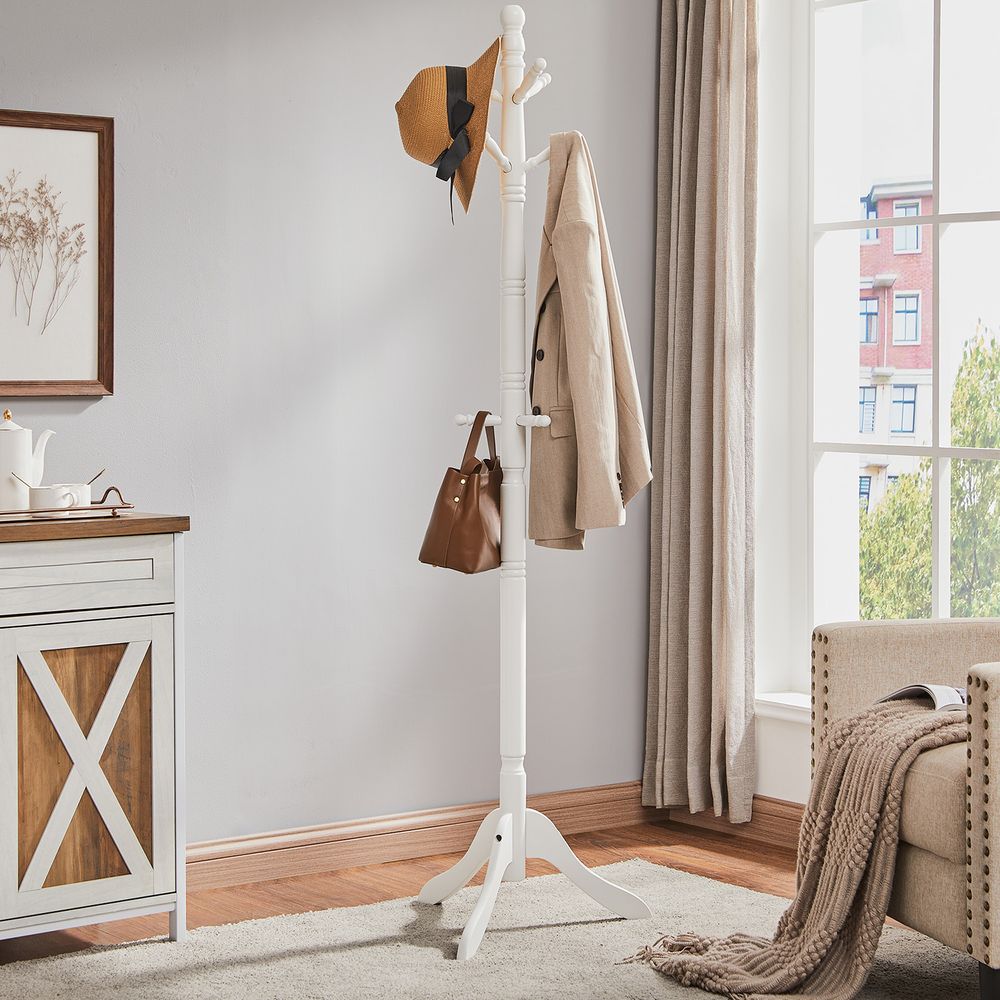 VASAGLE Solid Wood Coat Rack and Stand with 10 Hooks 