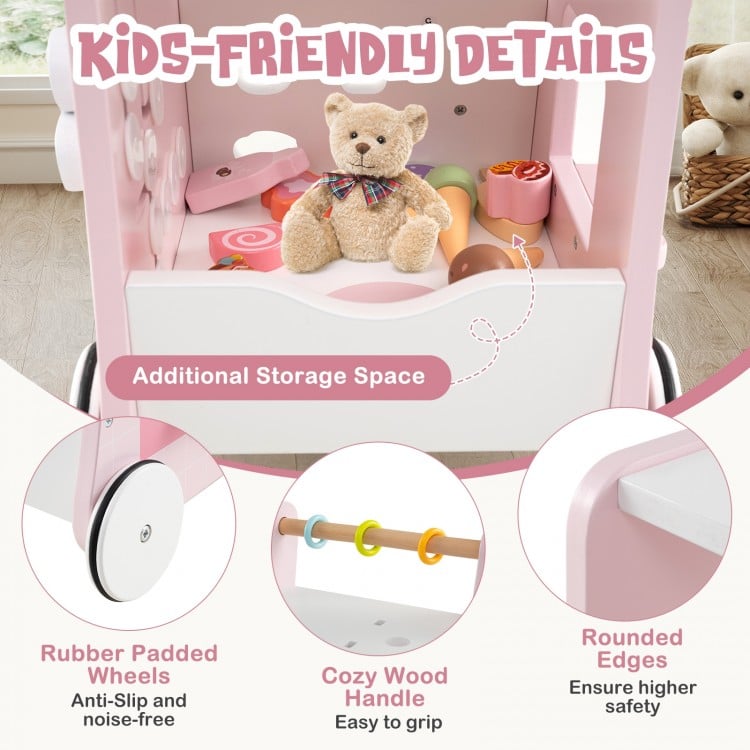 2-in-1 Baby Walker with Storage and Ice Creams for 1+ Years Old-Pink