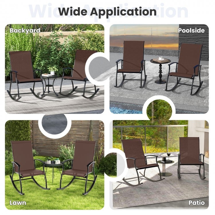 2 Pieces Outdoor Rocking Chairs with Breathable Backrest-Brown