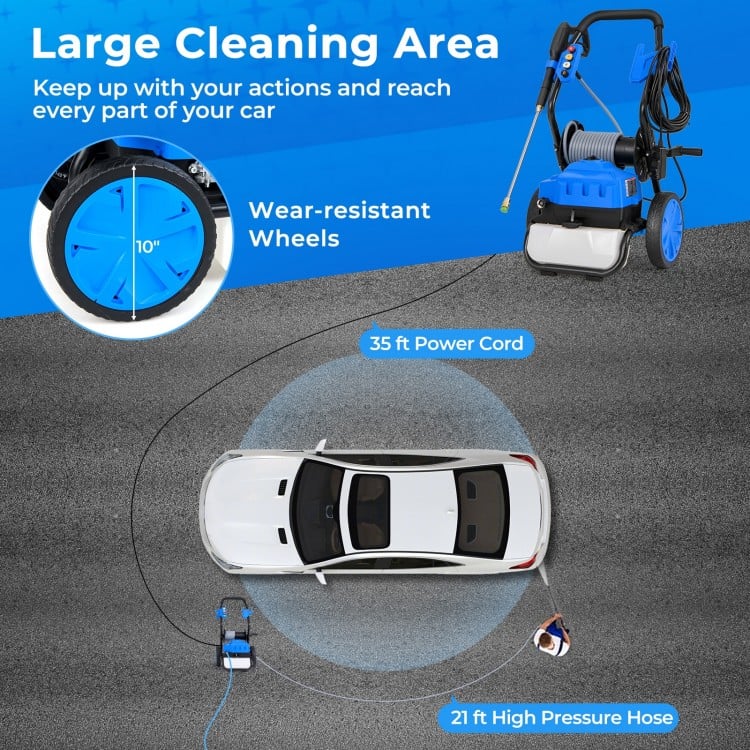 2300 PSI 1.8 GPM Electric Pressure Washer with Wheels and 5 Quick Connect Nozzles-Blue