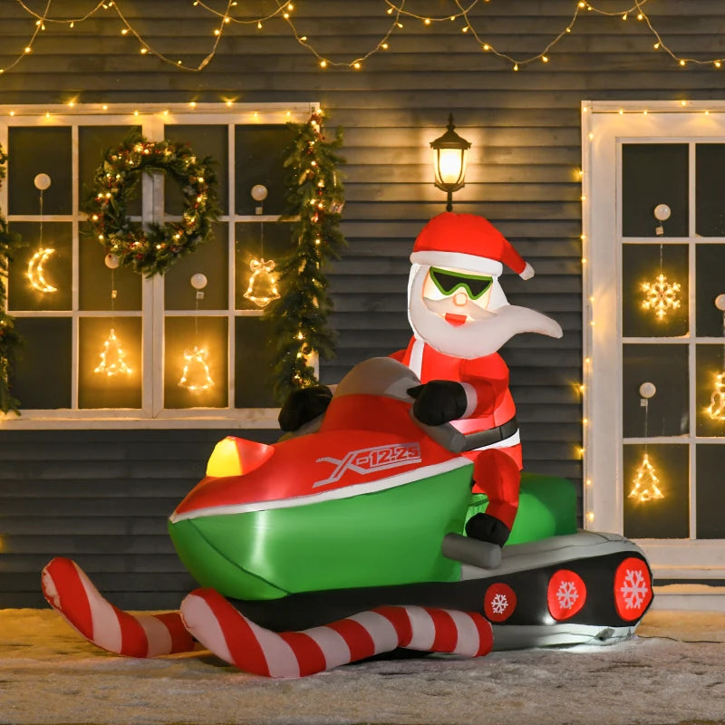HOMCOM 5.2FT Inflatable Christmas Santa Claus on Snowmobile, LED Lighted Blow Up Decoration for Indoor & Outdoor Holiday Display 