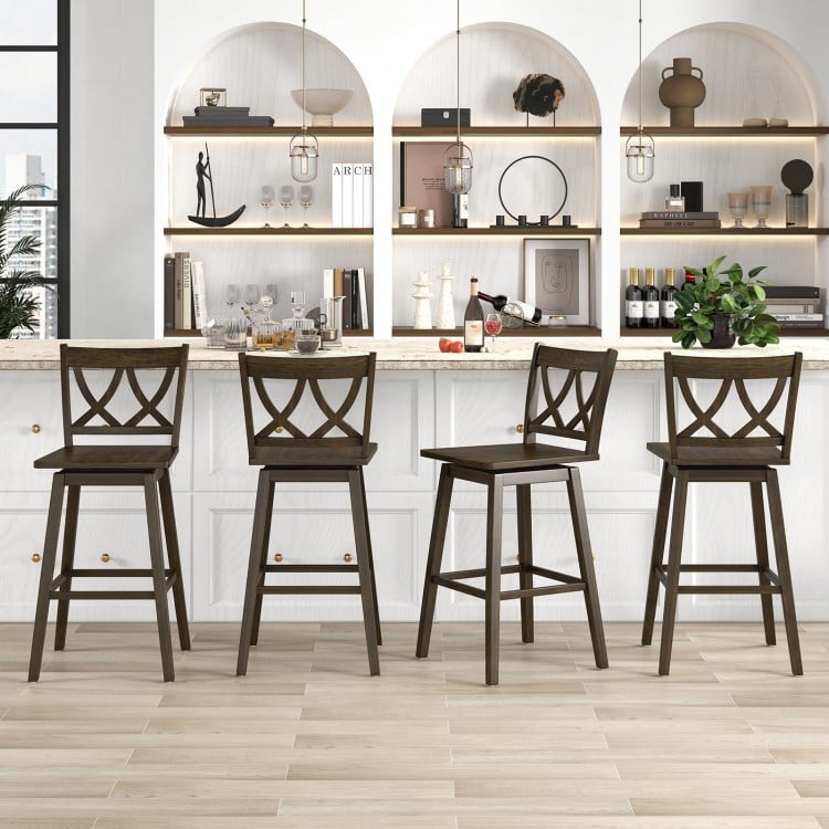 24/29 Inch Bar Stool Set of 2 Wooden Bar Chairs with Rubber Wood Frame-29 inches