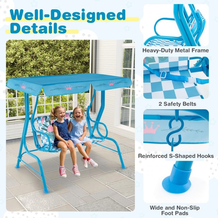 2-Seater Kids Patio Swing with Metal Stand and Adjustable Canopy-Navy