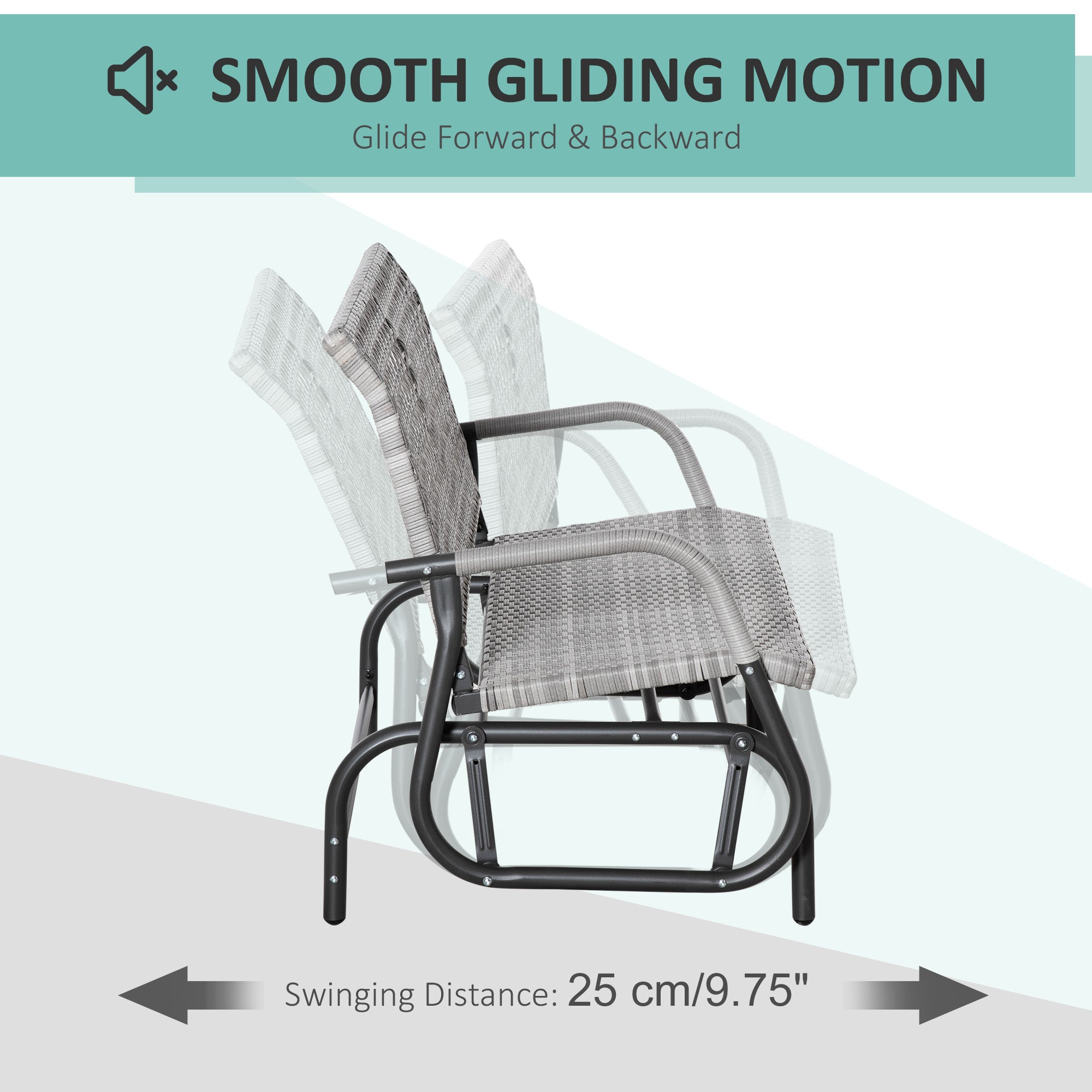 Outsunny 2-Person Outdoor PE Rattan Swing Glider Chair, Patio Garden Loveseat Rocking Bench, w/ Extra Wide Seat & Curved Backrest 