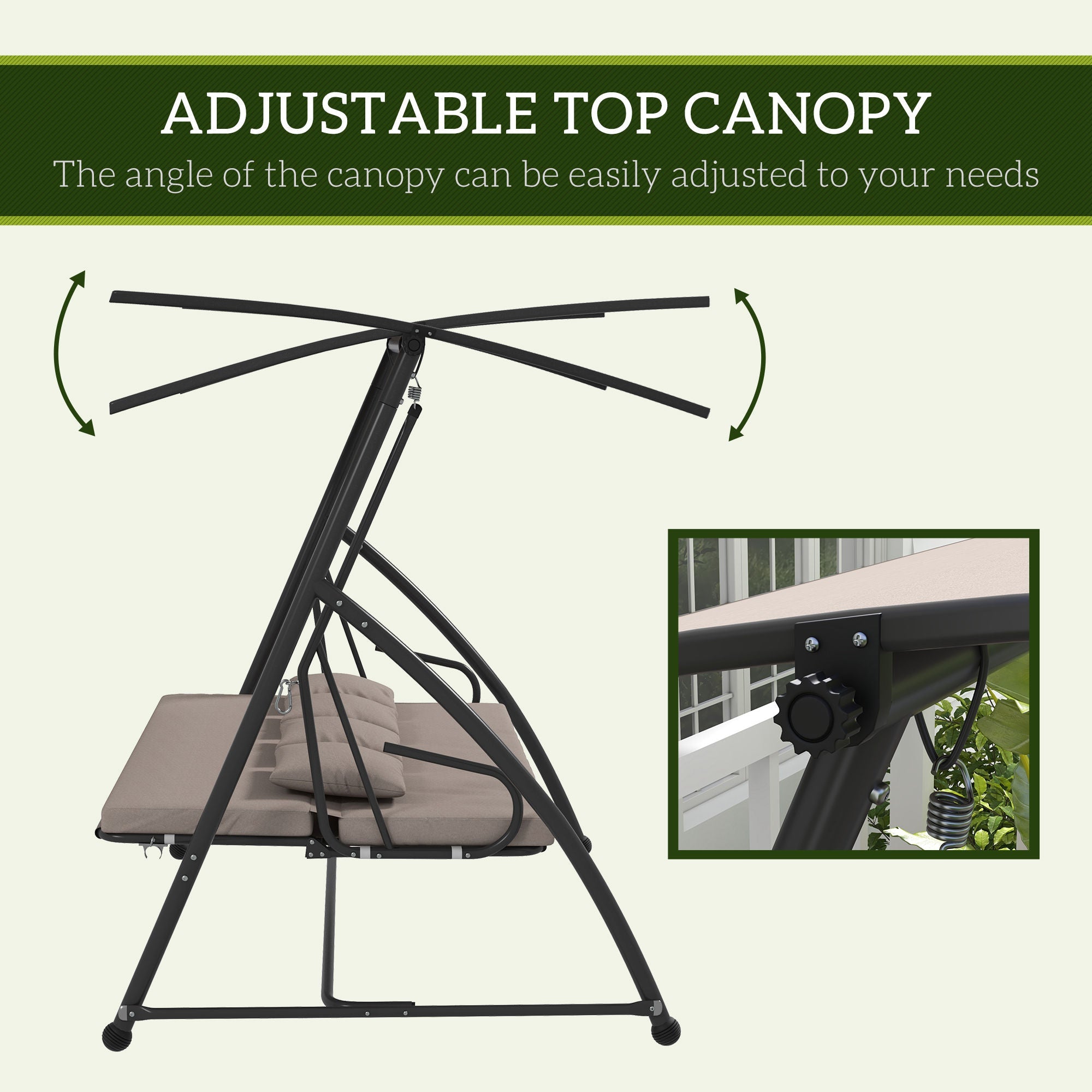 Outsunny 3 Seater Porch Swing Convertible Swing Chair Bed Cushioned Light Brown 