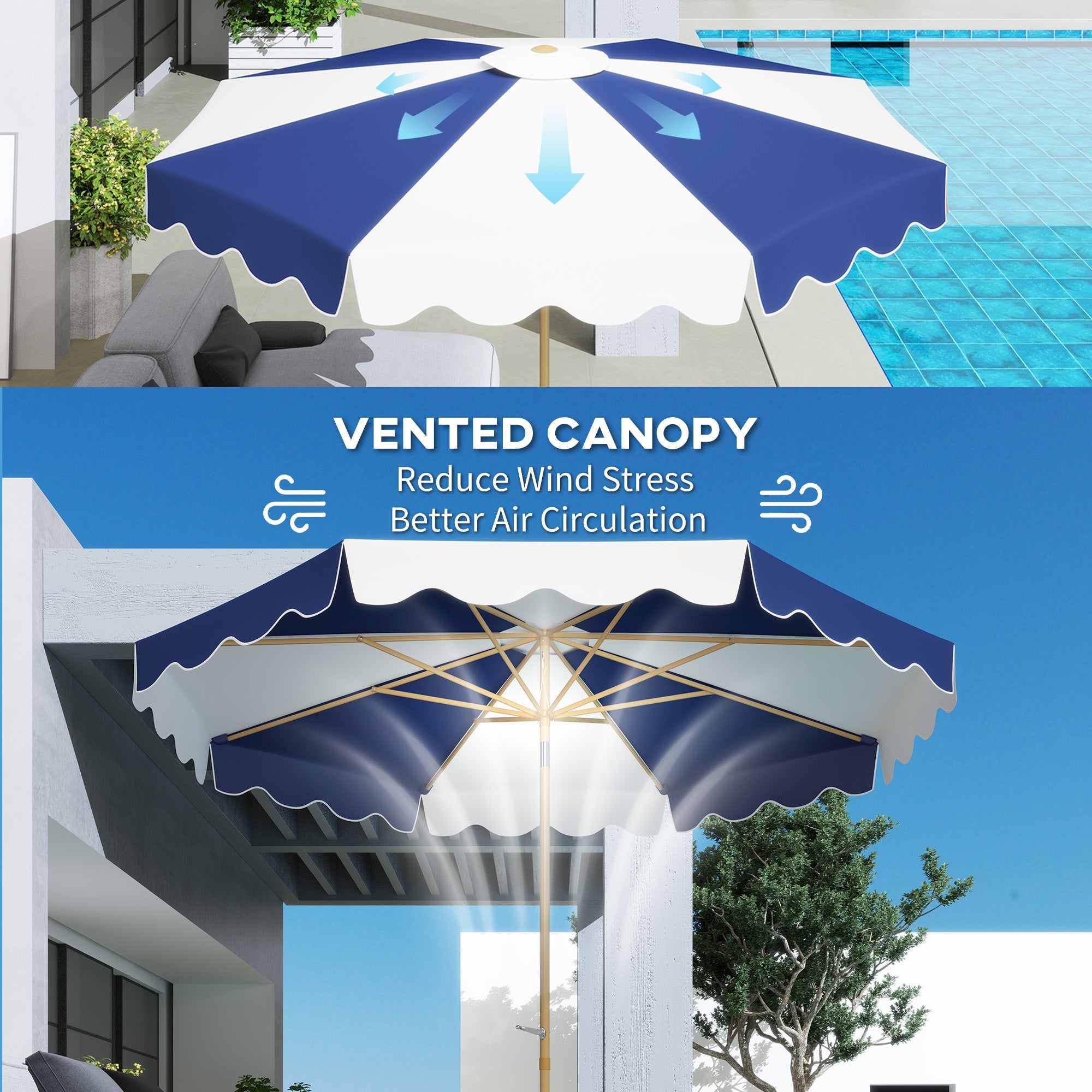 Outsunny 9FT Patio Umbrella with 8 Ribs, Crank & Tilt, UPF 50+ for Garden, Deck, Poolside, Mixed Colour 