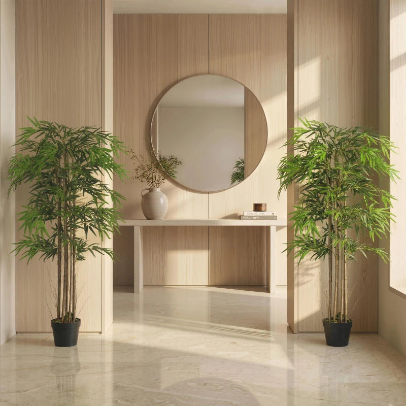 5FT Artificial Bamboo Tree Set of 2, Fake Plant with 1095 Leaves, Greenery Plant in Nursery Pot for Indoor, Green