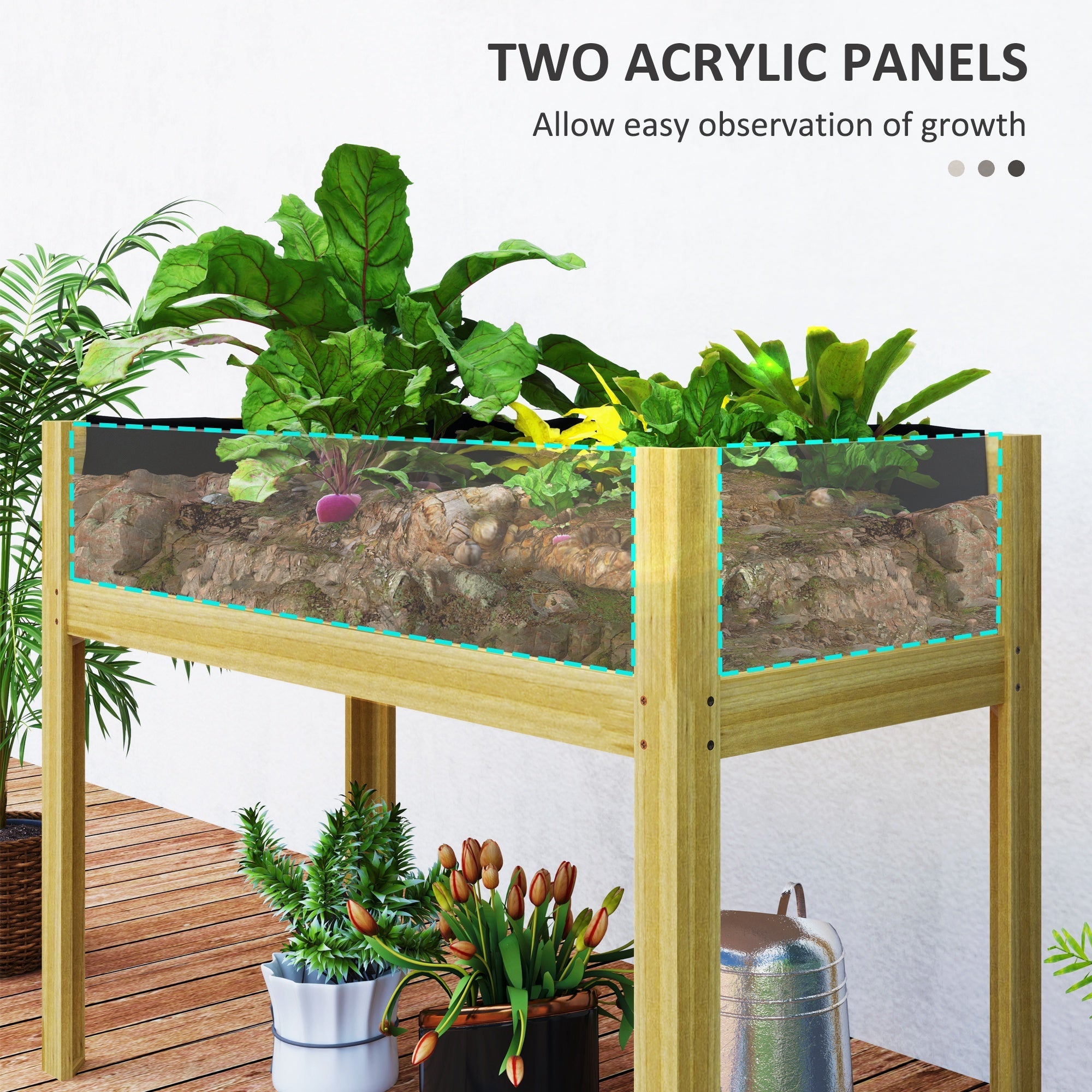 Outsunny Wooden Raised Garden Bed with Acrylic Panels, Raised Planter Box with Drainage Holes, 43.3" x 19.7" x 31.5" 