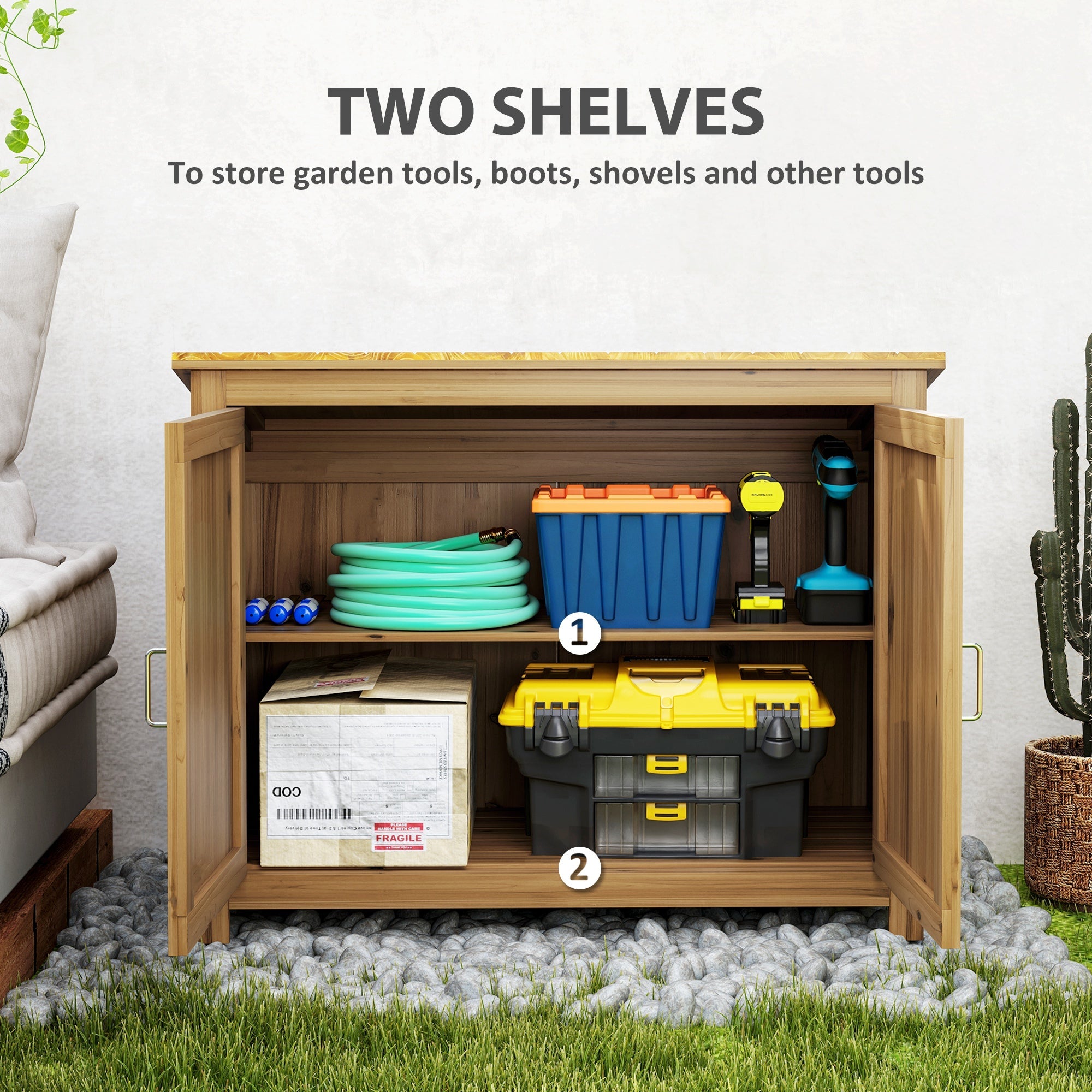 Outsunny Wooden Garden Shed, Compact Outdoor Storage Cabinet with 2 Shelves and 2 Doors for Patio, Deck, Lawn, 43" x 20" x 34" 