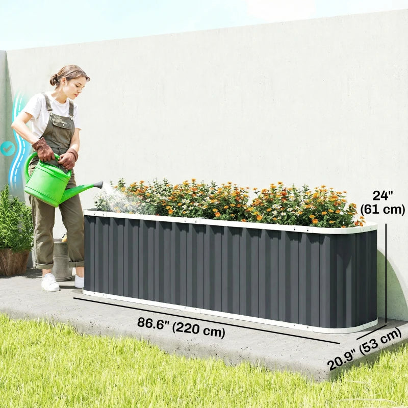 Galvanized Raised Garden Bed, Deep Rot Planter Box, Outdoor Garden Bed with Plant Labels, 7' x 2' x 2', Dark Grey