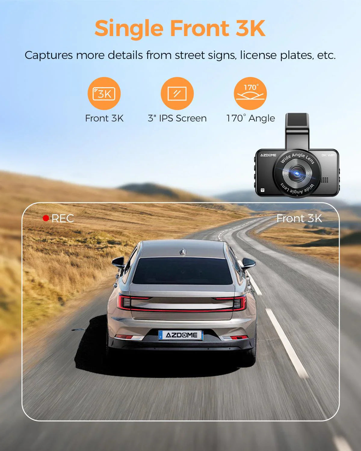 AZDOME M17 Pro 3.0 Inch ADAS Time Lapse Front and Rear 1080p Dual Lens Car Dashboard Camera App Control Car Camera 