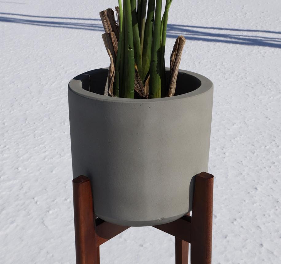 Lori Grey Mid-Century Planter With Wooden Stand 
