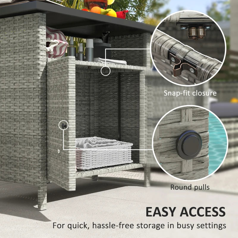 Wicker Outdoor Storage Cabinet with Two Doors and Shelf for Outdoor Pool Towel Storage, Grey