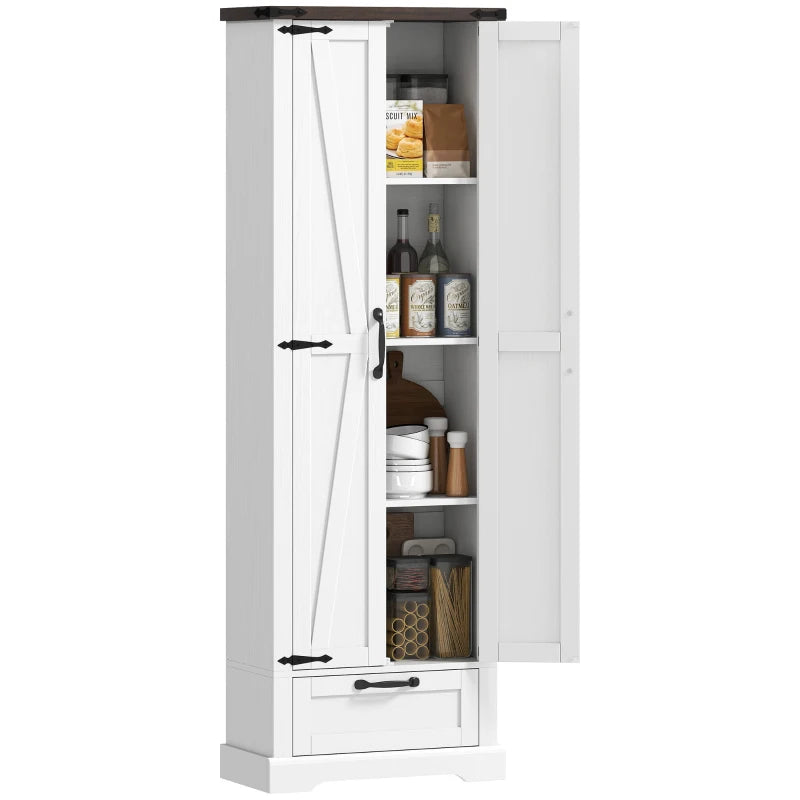 71" Pantry Cabinet, Kitchen Storage Cabinet with Adjustable Shelves, 2 Doors and Drawer for Dining Room, White