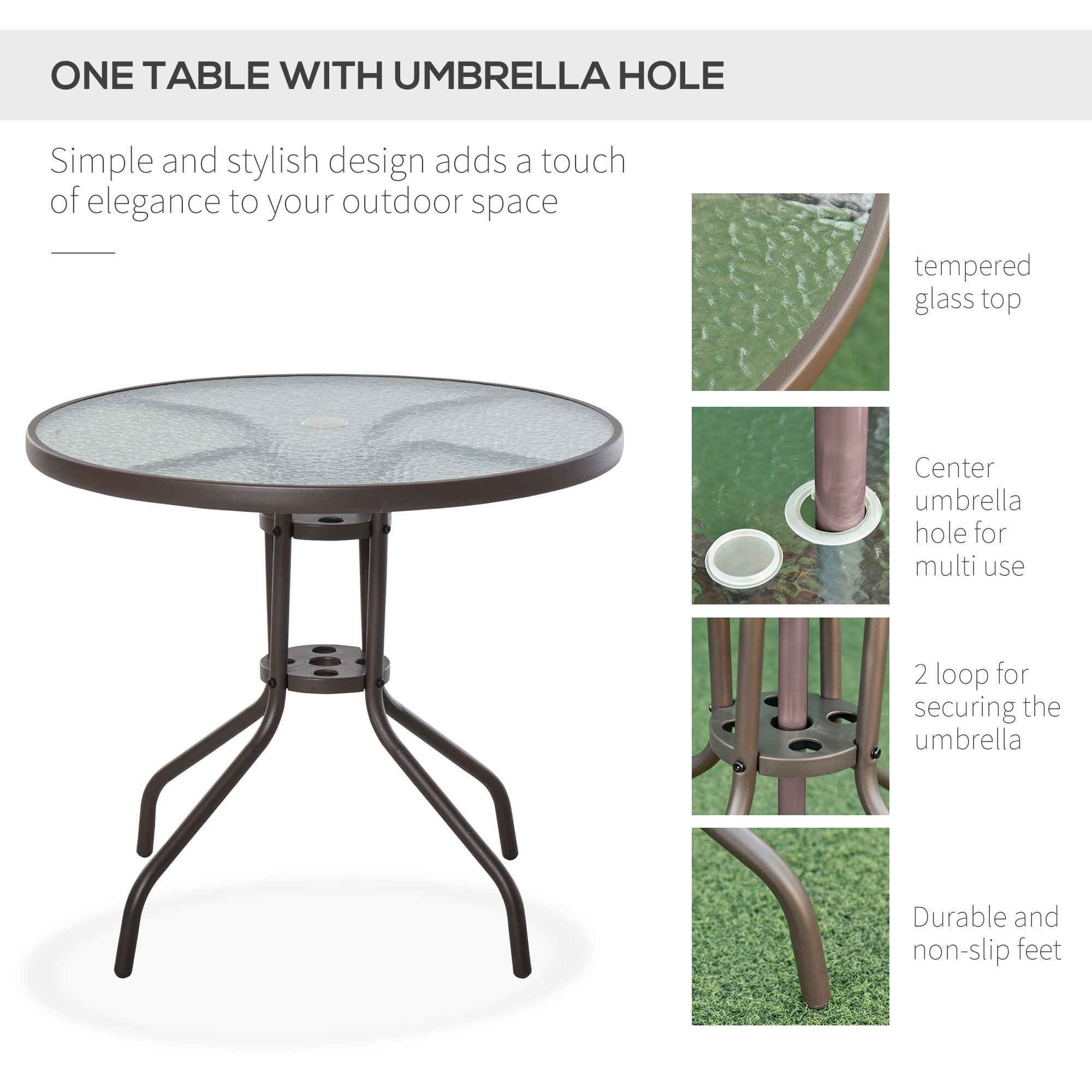 Outsunny 6PC Patio Dining Set Outdoor Furniture with Umbrella Round Table 4 Folding Chairs Cream-white 