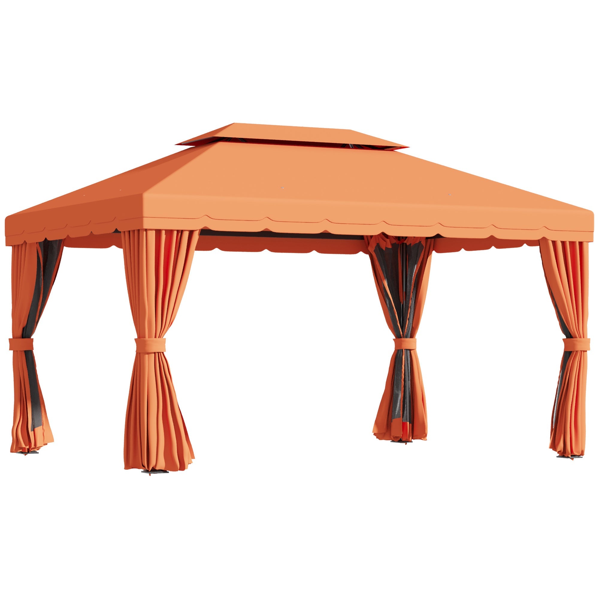 Outsunny 10'x13' Aluminum Frame Gazebo Canopy Garden Shelter Orange with Netting and Curtains 