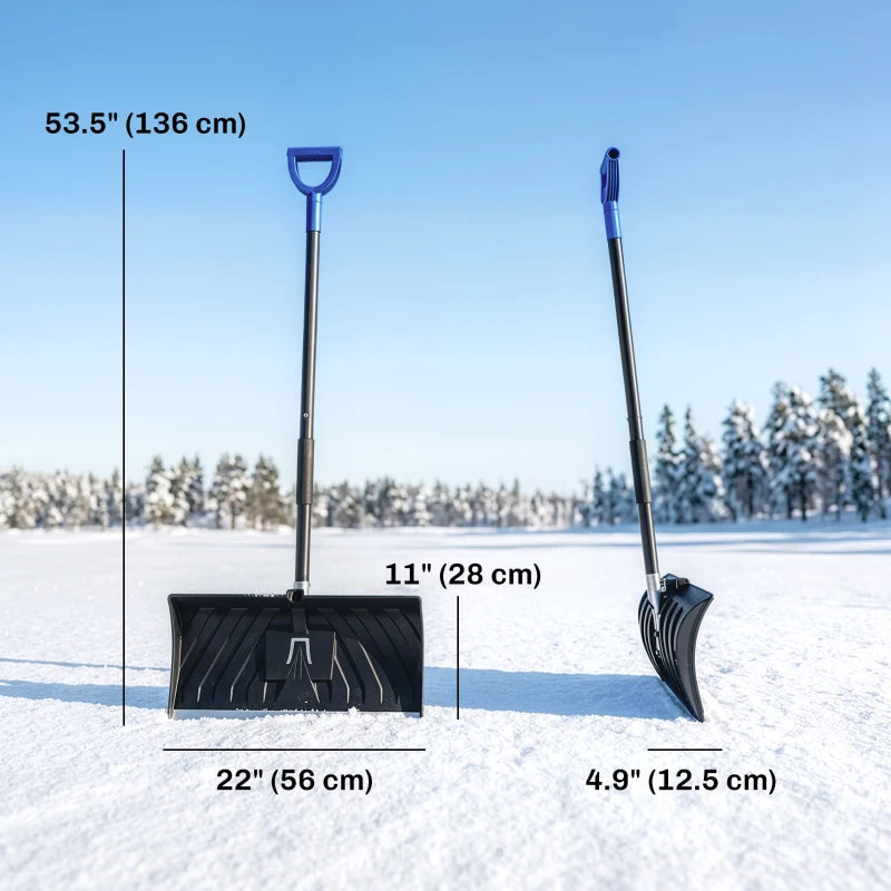 2-in-1 Snow Shovel & Ice Scraper, 22" Heavy-Duty Snow Pusher with Metal Wear Strip
