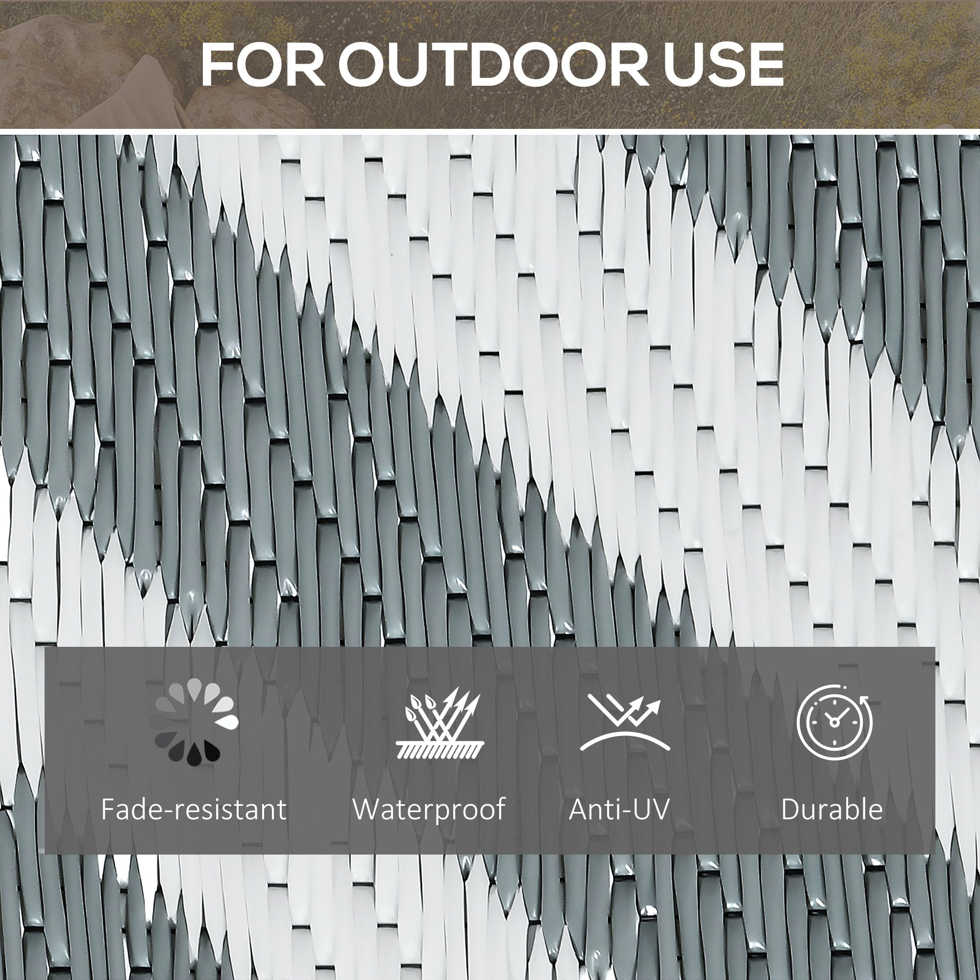 Outsunny Reversible Outdoor RV Rug, Patio Floor Mat, 5' x 8' Plastic Straw Rug for Backyard, Deck, Beach, Camping, Grey & White 