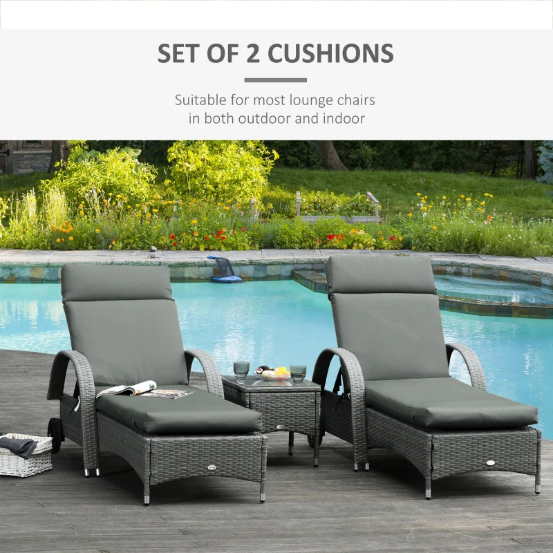 Outdoor Lounge Chair Cushion Set of 2, Non-Slip Chaise Lounge Cushions, Sun Lounger Pads, 77.2" x 21.7", Dark Grey