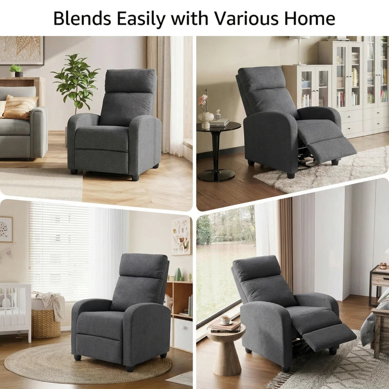 Fabric Recliner Sofa Manual Recliner, Home Theater Seating Single Reclining Sofa Chair with Padded Seat for Living Room, Dark Grey