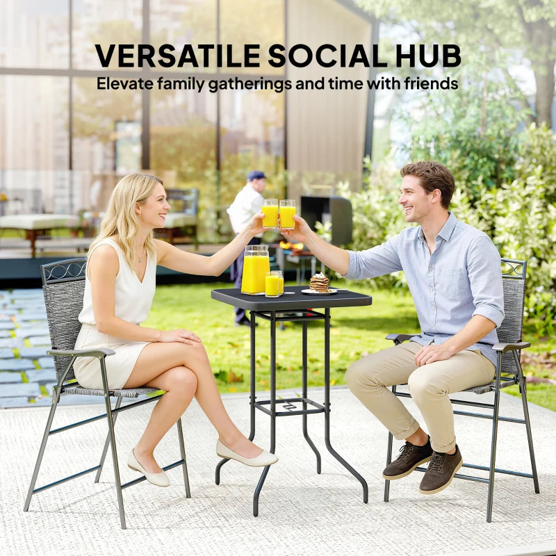 Outdoor Bar Table with Umbrella Hole, 41.3" Bar Height Patio Table with Glass Top and Metal Frame, Black