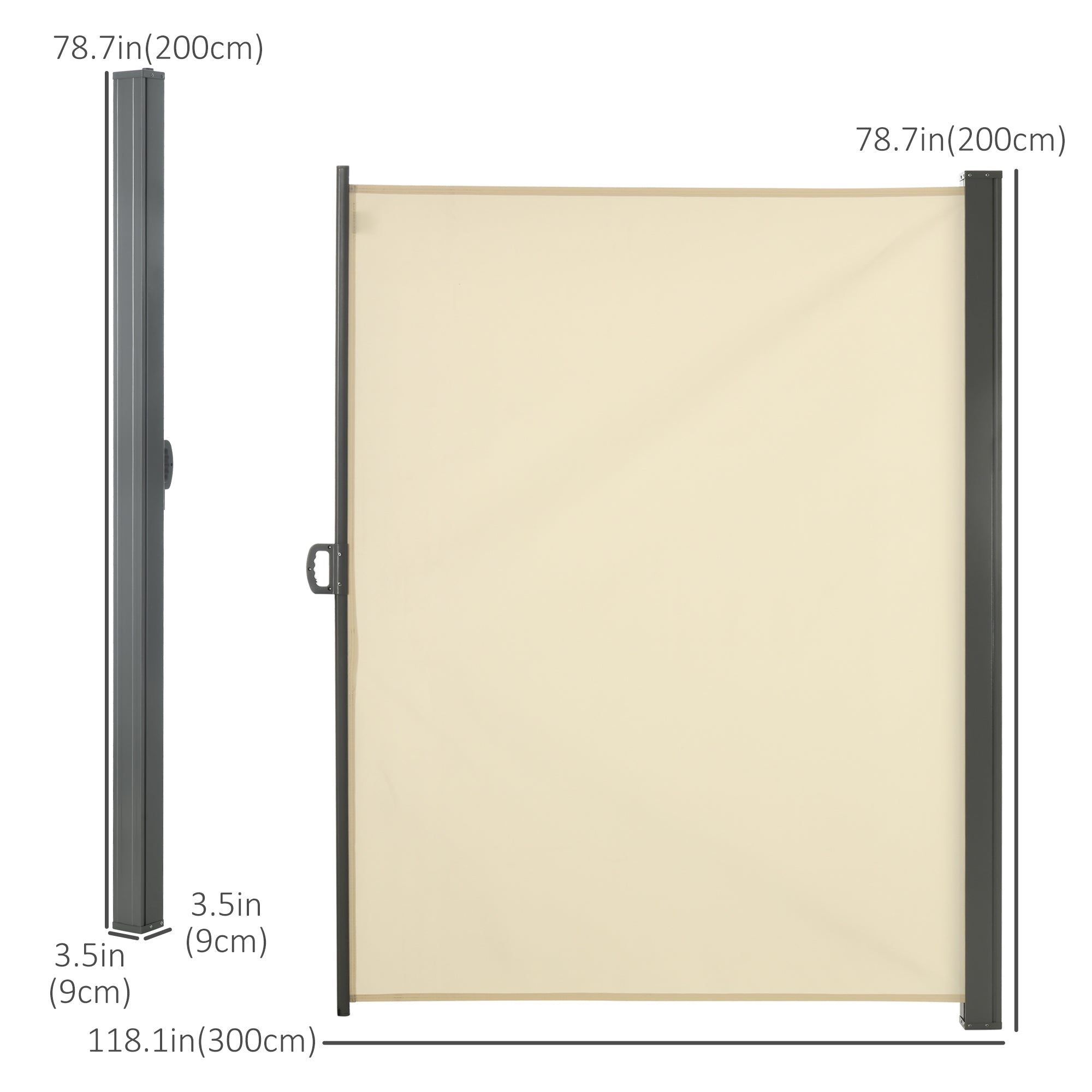 Outsunny Retractable Side Awning 118" x 79" UV Wind Resistant Outdoor Privacy Screen Folding Patio Cream White 