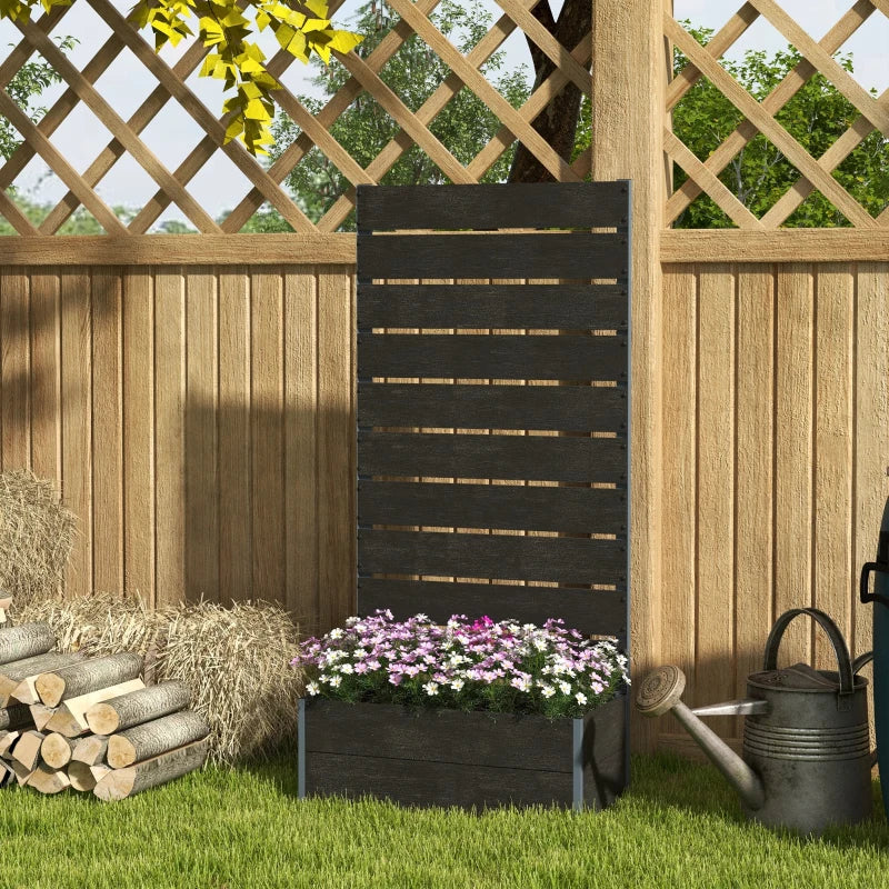 Raised Garden Bed with Trellis, Freestanding Elevated Planter Box for Climbing Vines, 28" x 15" x 59", Black