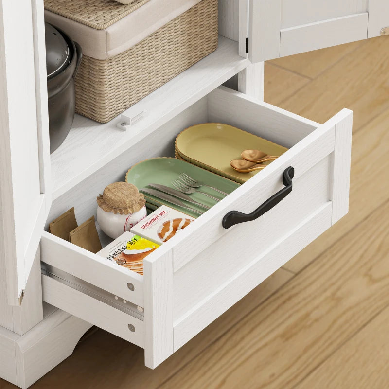 71" Pantry Cabinet, Kitchen Storage Cabinet with Adjustable Shelves, 2 Doors and Drawer for Dining Room, White