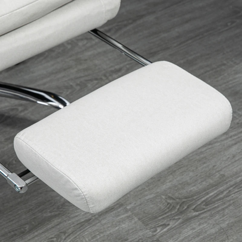 Executive Office Chair with 6-Point Massag, Microfibre Reclining Computer Chair with Footrest, Cream White