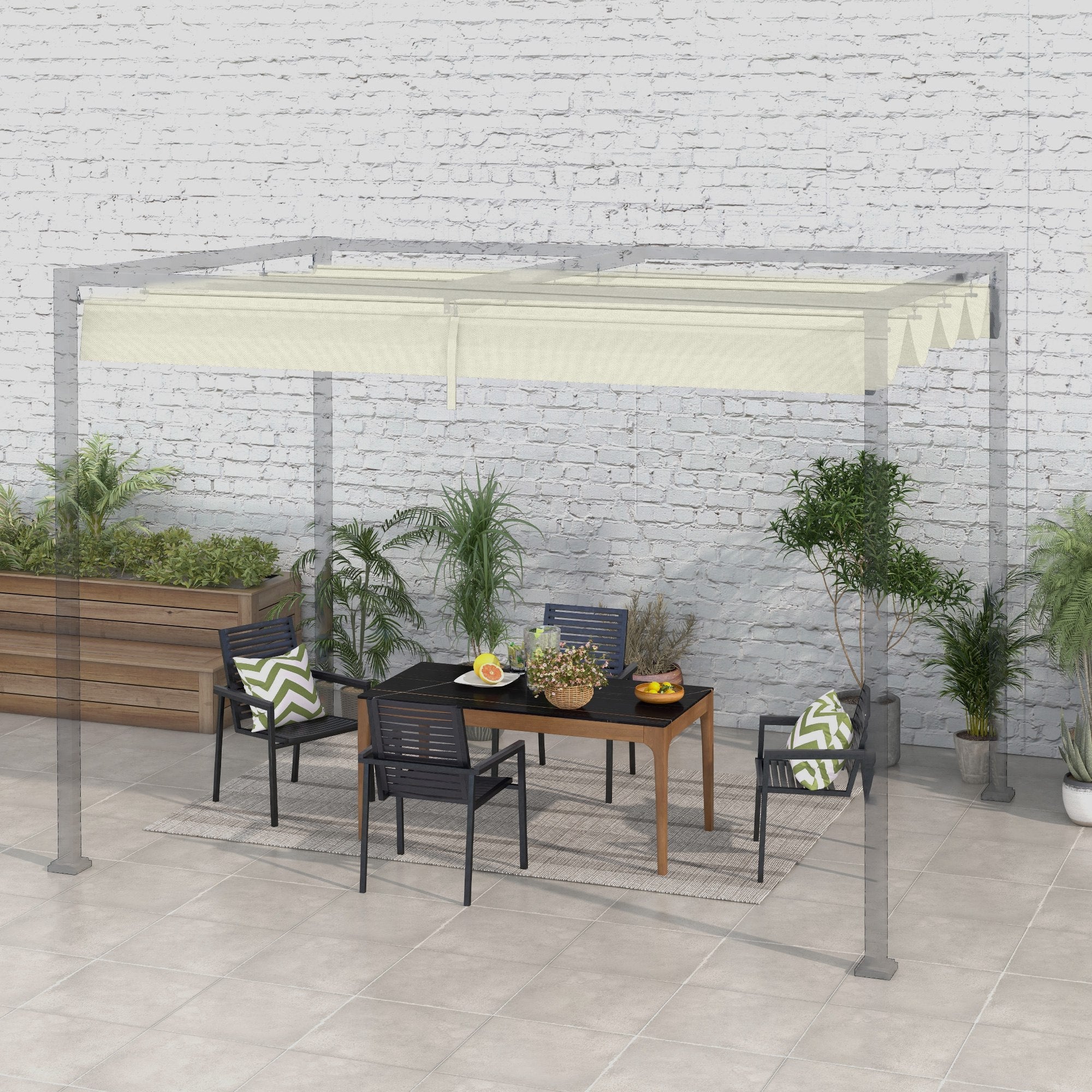 Outsunny Pergola Canopy, Retractable Sun Shade Cover for 9.8' x 7.1' Pergola, UV30+ Protected, Cream White 
